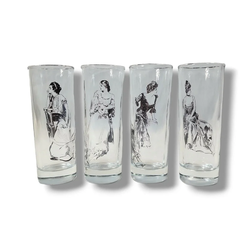Victorian‎ Trading Co Gibson Girl Highball Weighted Base Glasses Set of 4